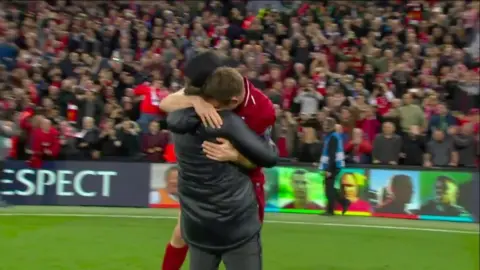 Jurgen Klopp embraces crying James Milner as emotions pour out after Reds comeback