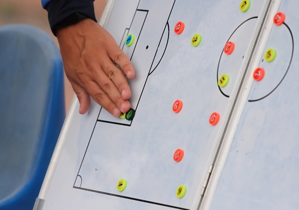 Football manager tactics board with formation