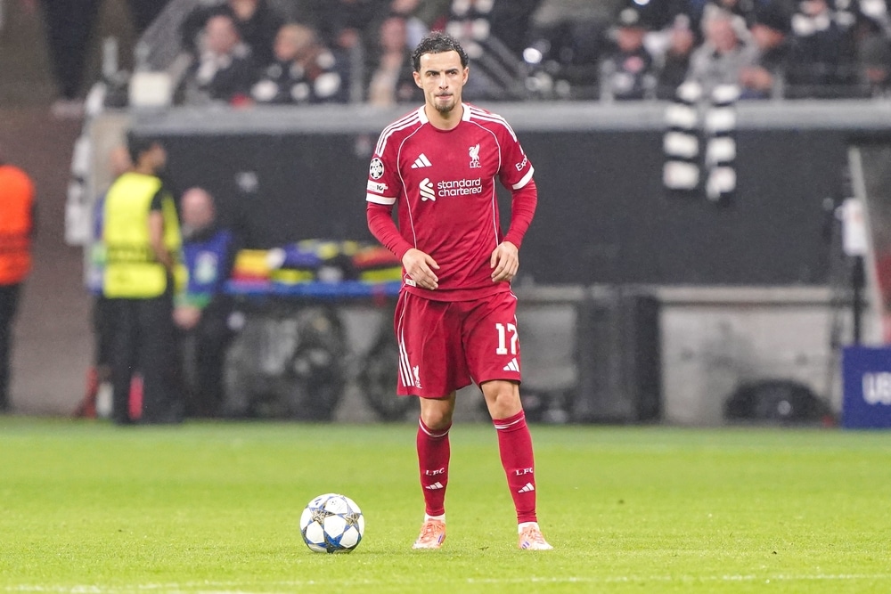 Curtis Jones in training for Liverpool; he is predicted to start against Bournemouth as Arne Slot rotates his midfield.