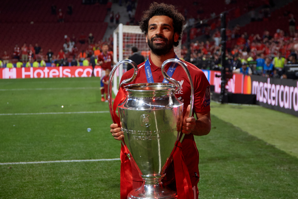 Mohamed Salah waving to the Anfield crowd