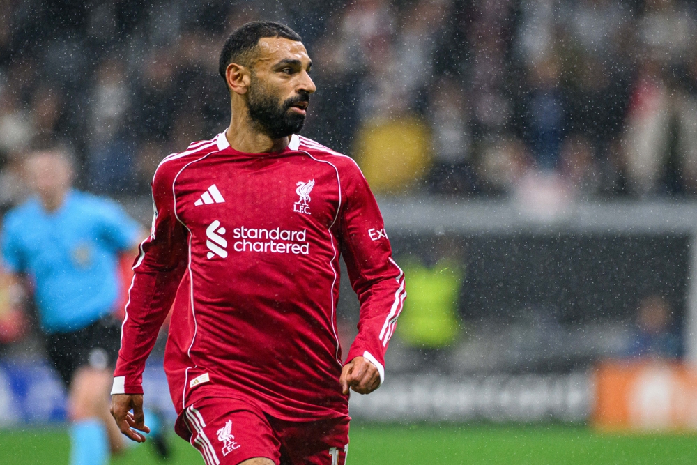 Mohamed Salah waving to the supporters at Anfield