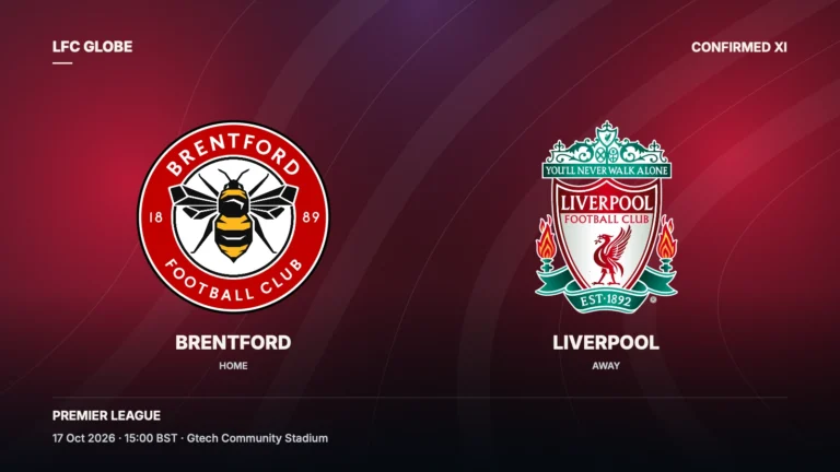Brentford v Liverpool — 17 October 2026: Confirmed lineup